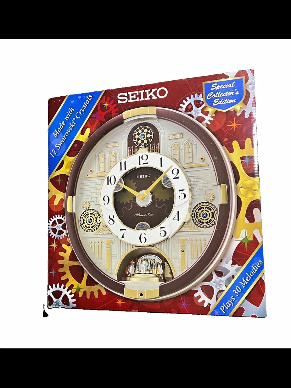Seiko Gold and Brown Musical Wall Clock with Swarovski Accents
